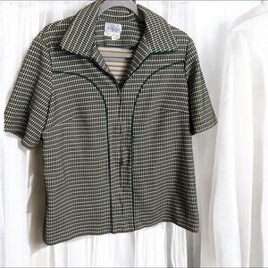 Vintage 70s Nelly Don Green Striped Zip Collared Androgynous Bowler Shirt BF🏷️